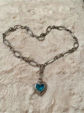 Judith Ripka Blue Topaz Heart Diamonique Sterling Silver Pendant w/Necklace